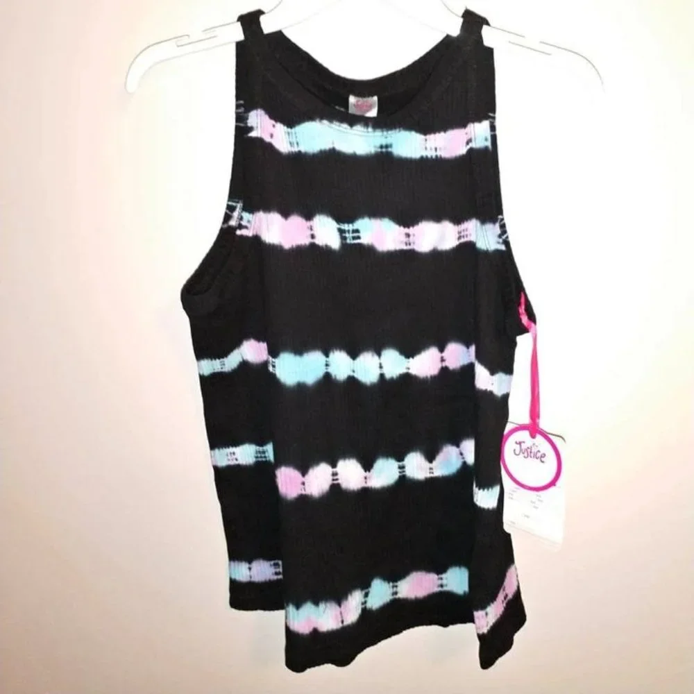 Justice girls high neck tank top shirt black tiedye size Large (12/14) K-163